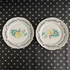 Vintage 2 Schwarzenhammer 6” plates Pierced Reticulated Floral Ribbon Bavaria